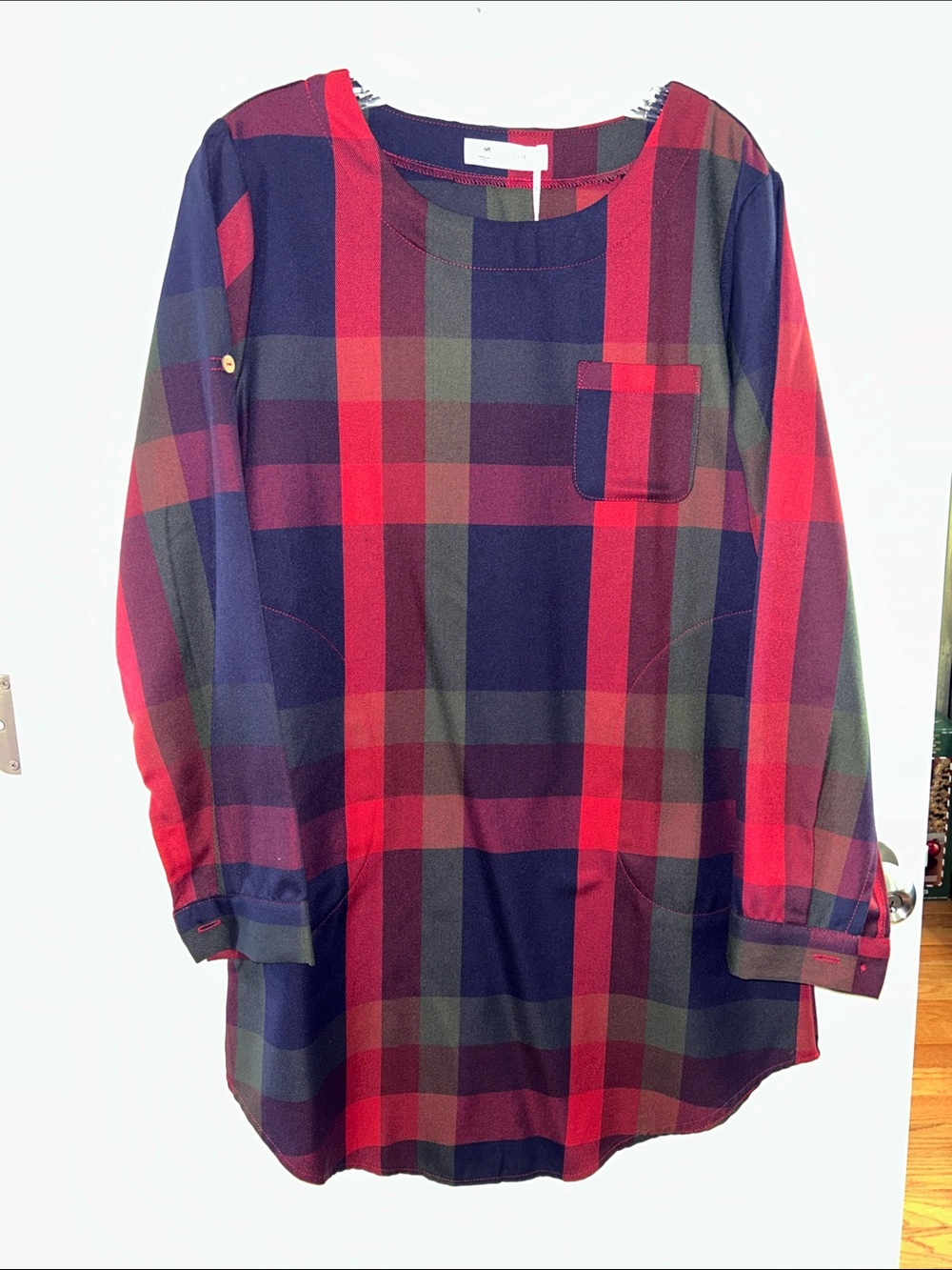 Cupshe Red & Navy Plaid Long-Sleeve Tunic